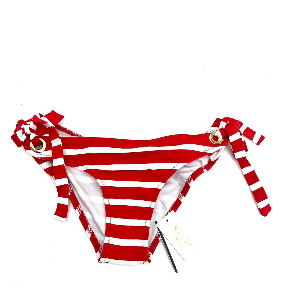 MILLY Cabana Boca Side Tie Bikini Swim Bottom Red White Stripe Petite Small